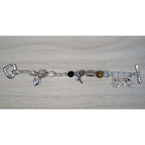 Charm Beaded Bracelet Silver Tone Cross Skull Heart Toggle Clasp